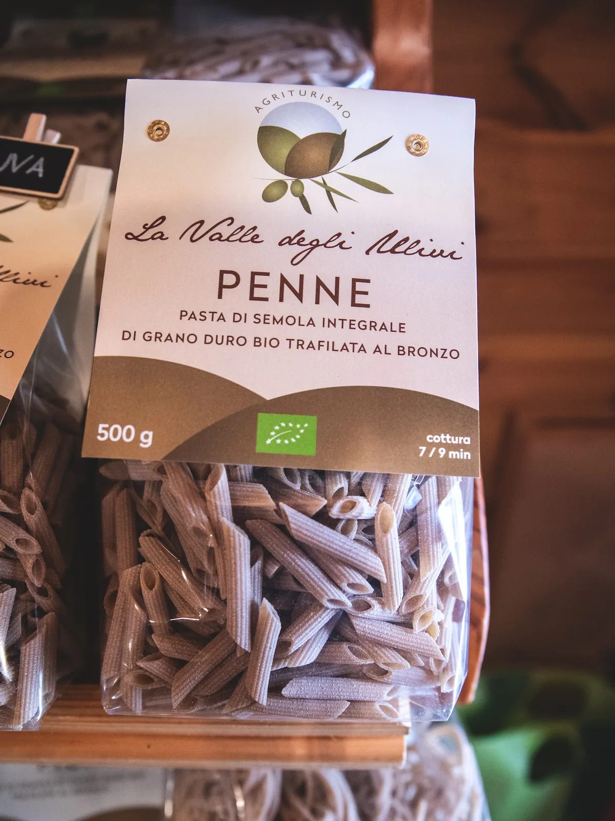 Confezione di Penne di semola integrale di grano duro bio della Valle degli Ulivi